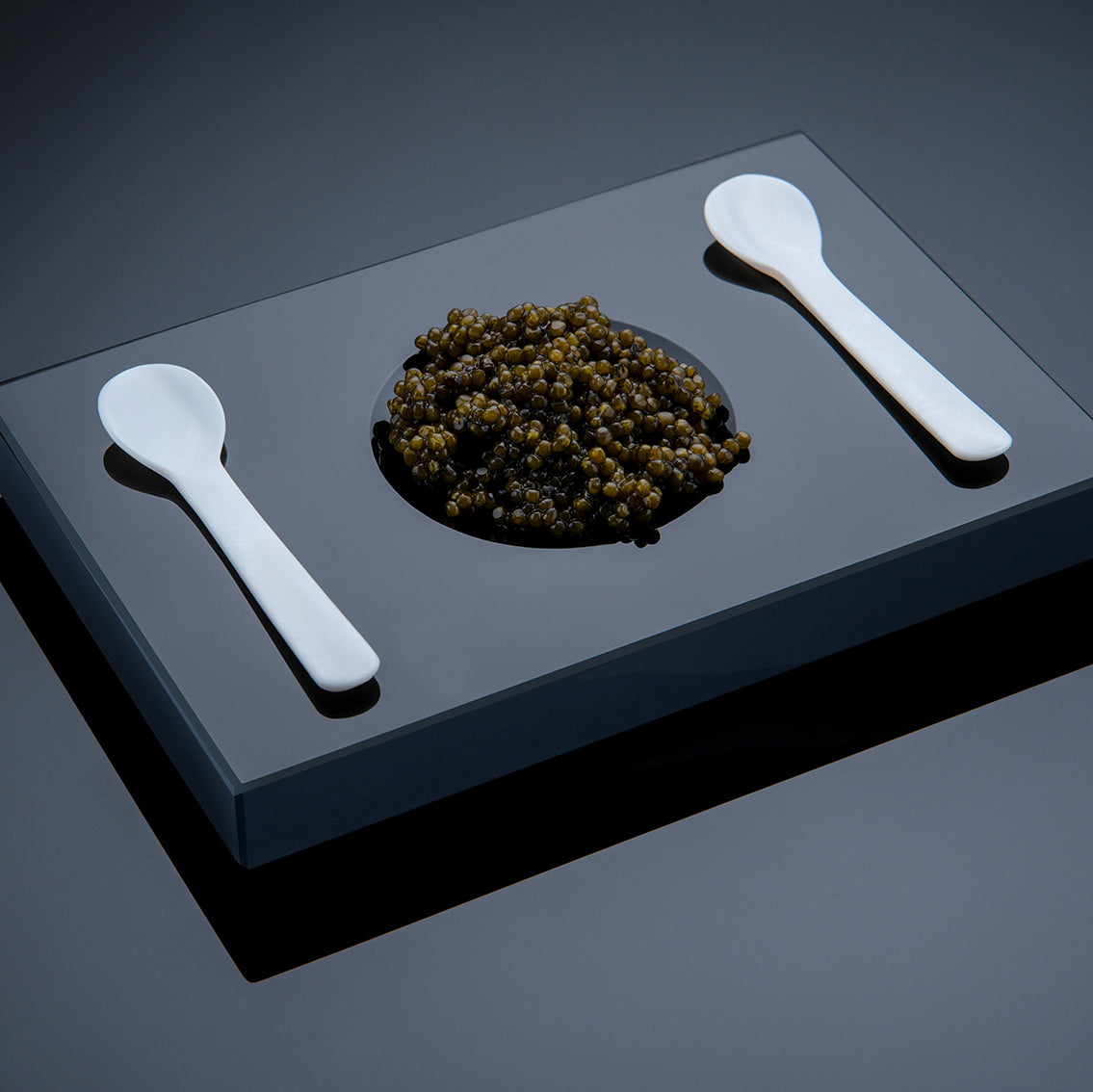 Kaviar-Set aus Schwarzglas von Black Glass mit Kaviar St. James von Prunier