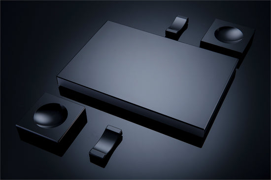 Sushi-Set aus Schwarzglas von Black Glass, mit Sushiplatte, Saucenschalen und Stickablagen