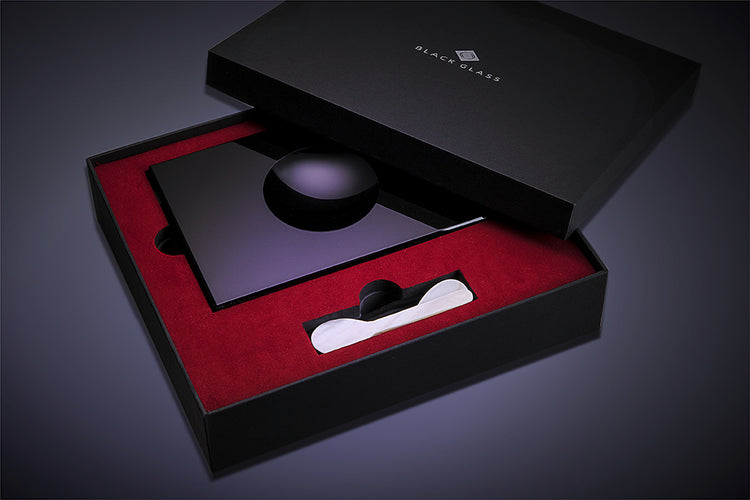 Kaviar-Set aus Schwarzglas von Black Glass in Geschenkverpackung 